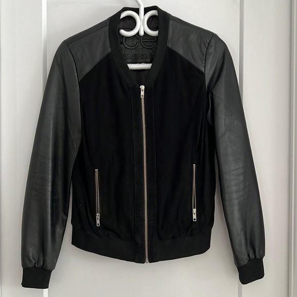 Black Leather Bomber Jacket - Picture 1 of 3